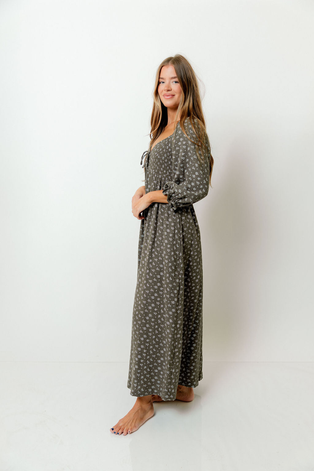 Cecilia 100% Cotton Smocked Maxi Dress in Forest Foliage - Bump Friendly