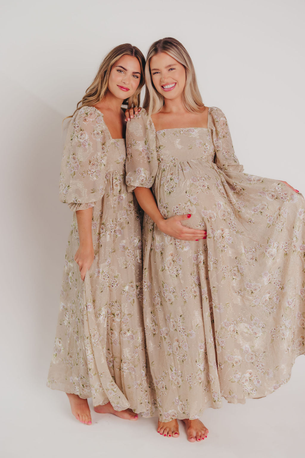 Mona Maxi Dress in Beige/Brown Floral - Bump Friendly