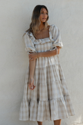 Clea Dress in Natural Plaid - Bump Friendly