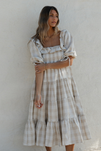 Clea Dress in Natural Plaid - Bump Friendly