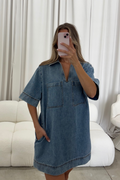 Connie V-Neck Tunic Dress in Denim
