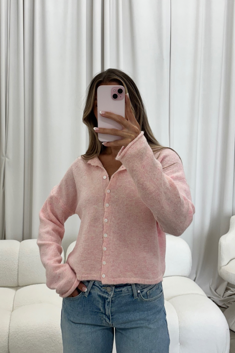 Dani Classic Lightweight Button Down Cardigan Top in Sherbet