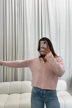 Dani Classic Lightweight Button Down Cardigan Top in Sherbet