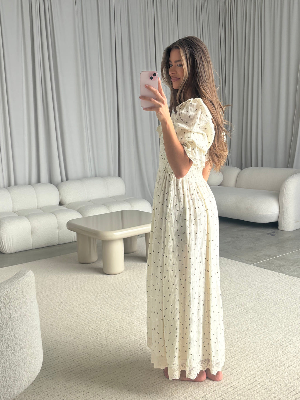 Nara 100% Cotton Maxi Dress in Ivory Multi - Bump Friendly