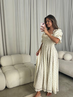 Nara 100% Cotton Maxi Dress in Ivory Multi - Bump Friendly