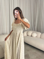 Nara 100% Cotton Maxi Dress in Ivory Multi - Bump Friendly