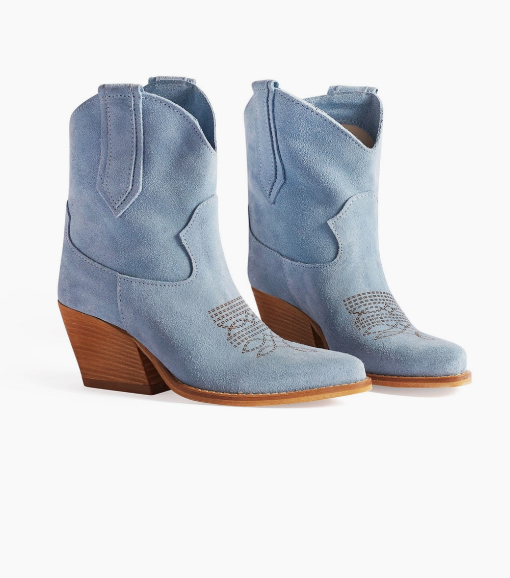 Leather Leila Sky Blue Texan Booties Made in Italy *Final-Sale*