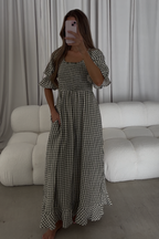 Sienna 100% Cotton Puff Sleeve Maxi Dress in Forest Plaid - Bump Friendly