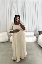Sienna 100% Cotton Puff Sleeve Maxi Dress in Muted Gold Plaid - Bump Friendly *Final Sale*