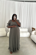 Sienna 100% Cotton Puff Sleeve Maxi Dress in Forest Foliage - Bump Friendly