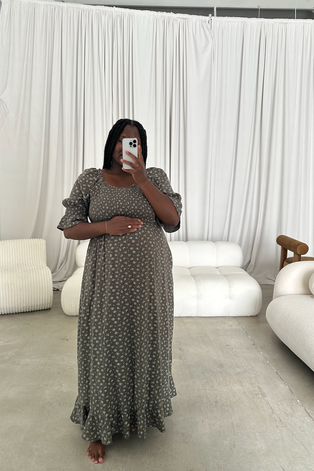 Sienna 100% Cotton Puff Sleeve Maxi Dress in Forest Foliage - Bump Friendly