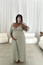 Cecilia 100% Cotton Smocked Maxi Dress in Forest Plaid - Bump Friendly