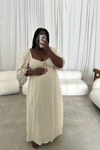 Cecilia 100% Cotton Smocked Maxi Dress in Muted Gold Plaid - Bump Friendly