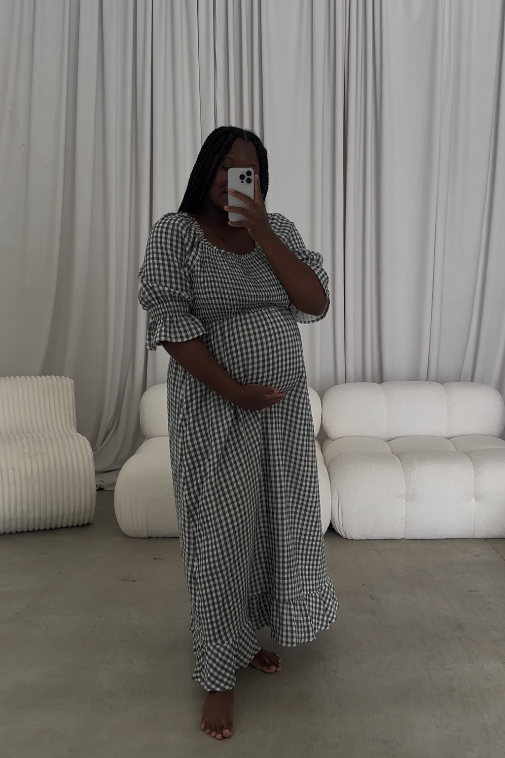 Sienna 100% Cotton Puff Sleeve Maxi Dress in Teal Green Plaid - Bump Friendly *Final Sale*