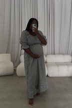 Sienna 100% Cotton Puff Sleeve Maxi Dress in Teal Green Plaid - Bump Friendly *Final Sale*