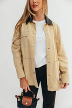 Weston Contrast Collar Barn Jacket in Khaki