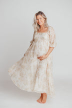 Mona Maxi Dress with Smocking in Cream Floral - Bump Friendly & Inclusive Sizing (S-3XL)