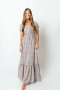 Valeria Romantic Floral Maxi Dress in Taupe
