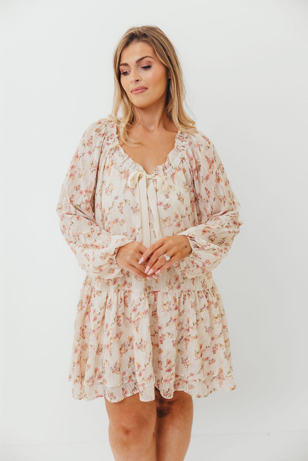 Maui Soft Petals Flare Mini Dress in Cream Multi with Detachable Liner