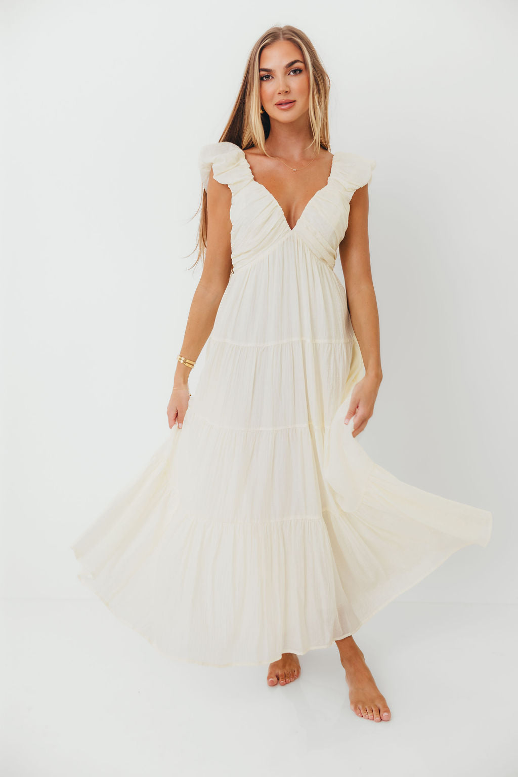 Katy Pleated Bodice Maxi Dress in Cream - Bump Friendly (Last Restock of the Year)