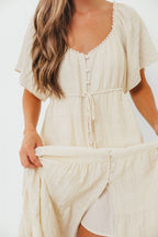 Rumi Woven Sweetheart Maxi Dress in Natural - Bump Friendly - Detachable Liner