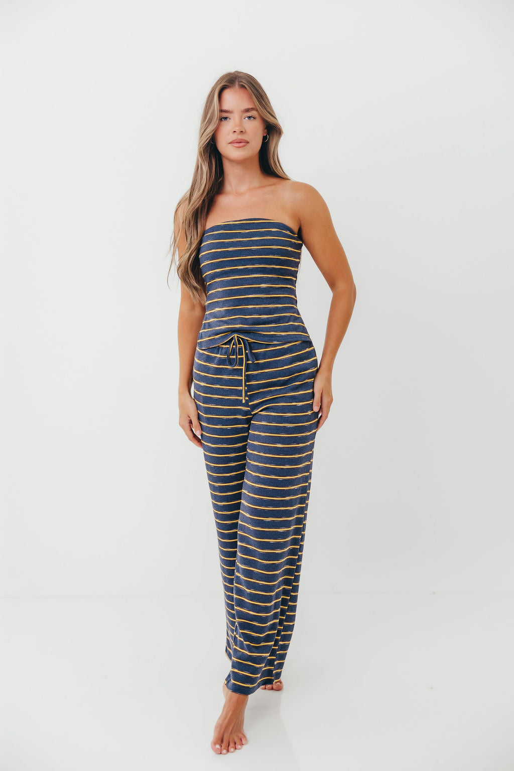 Jennifer Striped Tube Top in Vintage Navy