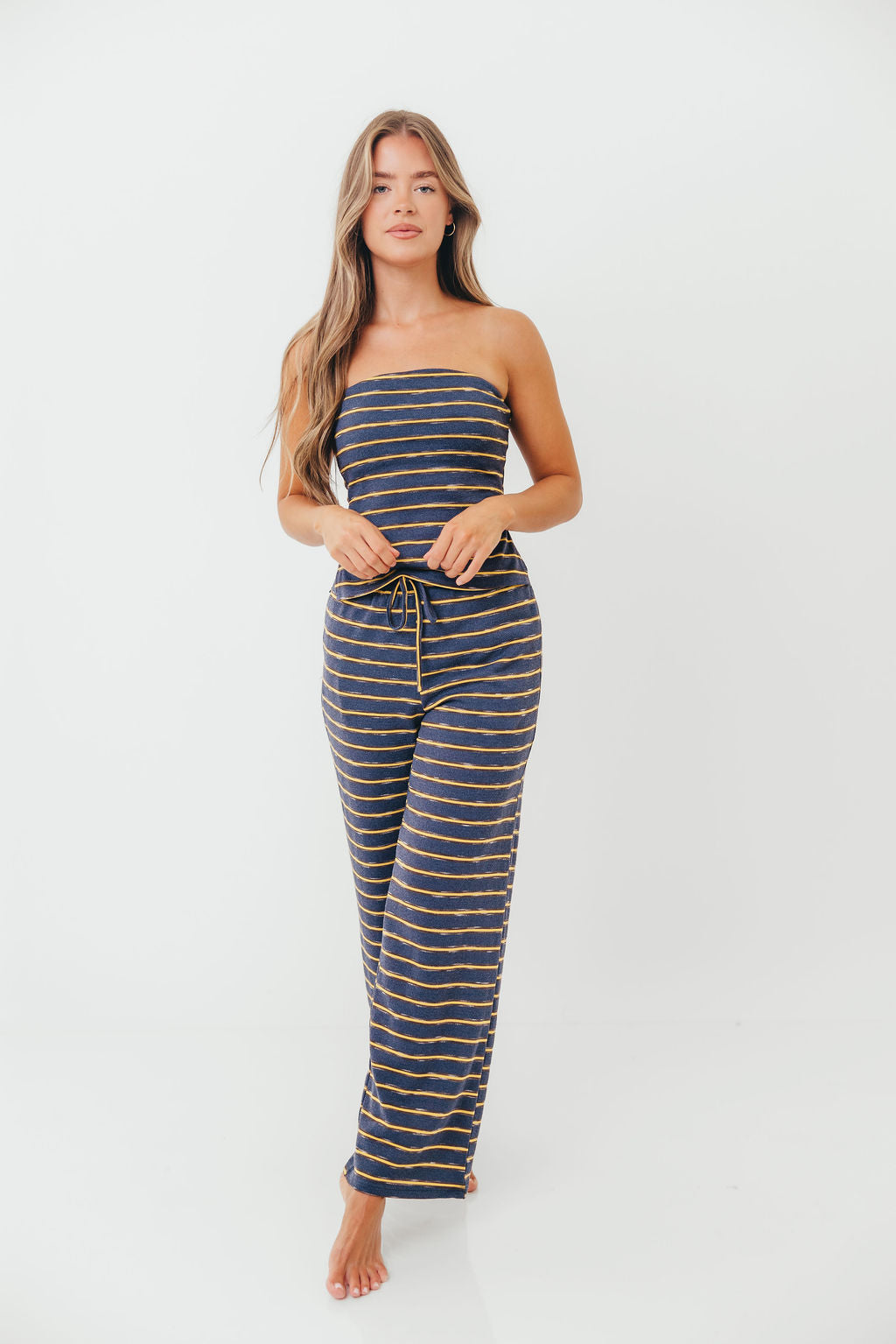 Lawrence Striped Drawstring Wide Leg Pants in Vintage Navy