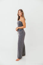 Lawrence Striped Drawstring Wide Leg Pants in Vintage Navy