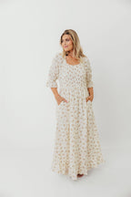 Sienna 100% Cotton Puff Sleeve Maxi Dress in Cream - Bump Friendly