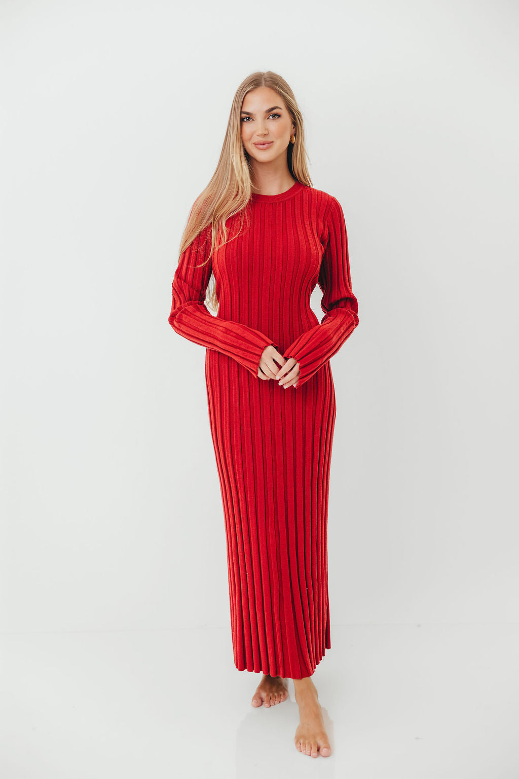 Colette Luxe Premium Long Sleeve Knit Maxi Dress in Muted Red - Bump Friendly *Final Sale*