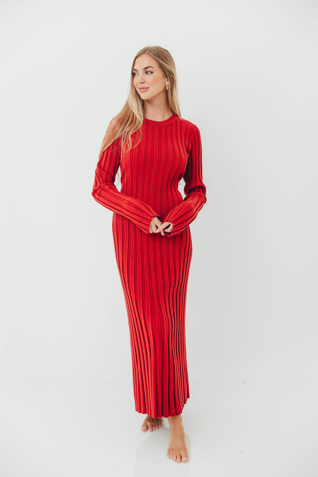 Colette Luxe Premium Long Sleeve Knit Maxi Dress in Muted Red - Bump Friendly *Final Sale*