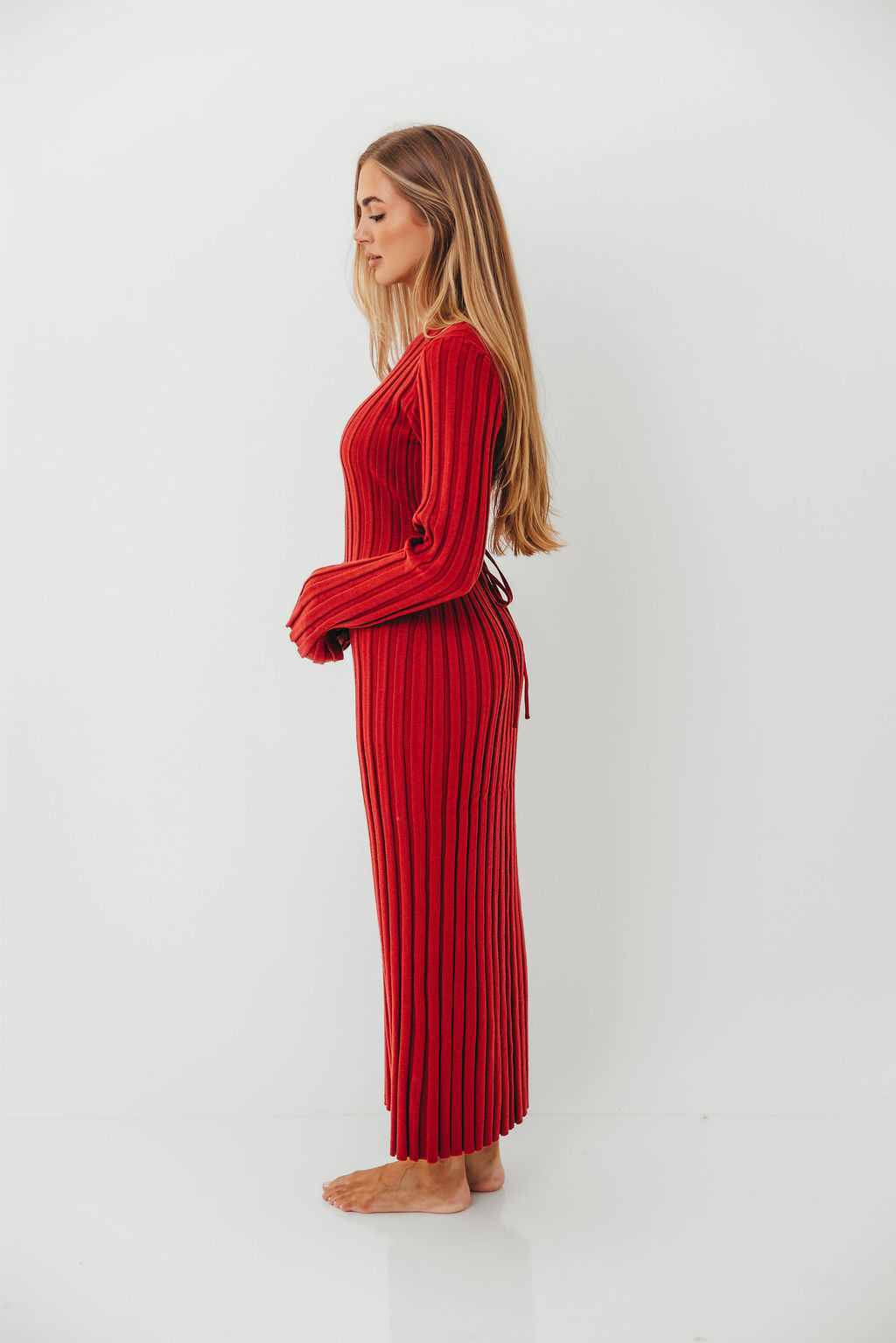 Colette Luxe Premium Long Sleeve Knit Maxi Dress in Muted Red - Bump Friendly *Final Sale*