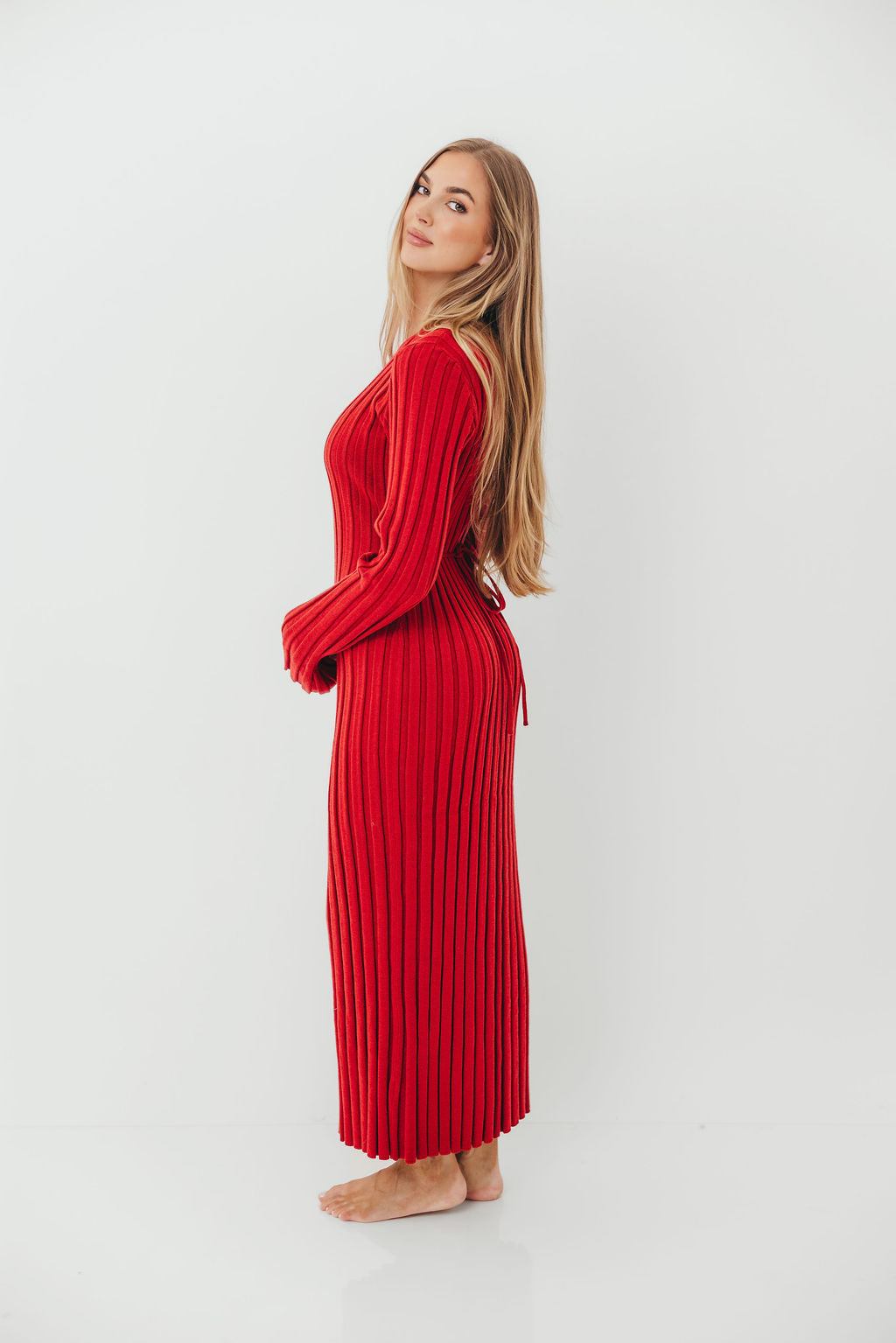 Colette Luxe Premium Long Sleeve Knit Maxi Dress in Muted Red - Bump Friendly *Final Sale*