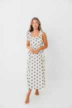 Julia 100% Cotton Polka Dot Midi Dress in Cream/Black