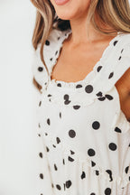 Julia 100% Cotton Polka Dot Midi Dress in Cream/Black