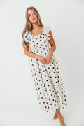 Julia 100% Cotton Polka Dot Midi Dress in Cream/Black