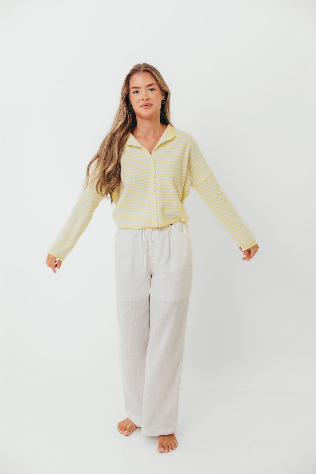 Piper Mini Stripes Cardigan in Butter