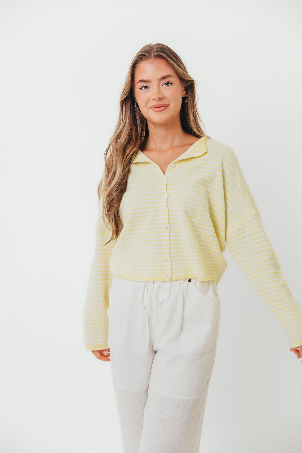 Piper Mini Stripes Cardigan in Butter