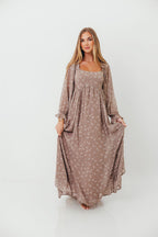 Amy Floral Long Sleeve Maxi Dress in Mocha Multi - Bump Friendly
