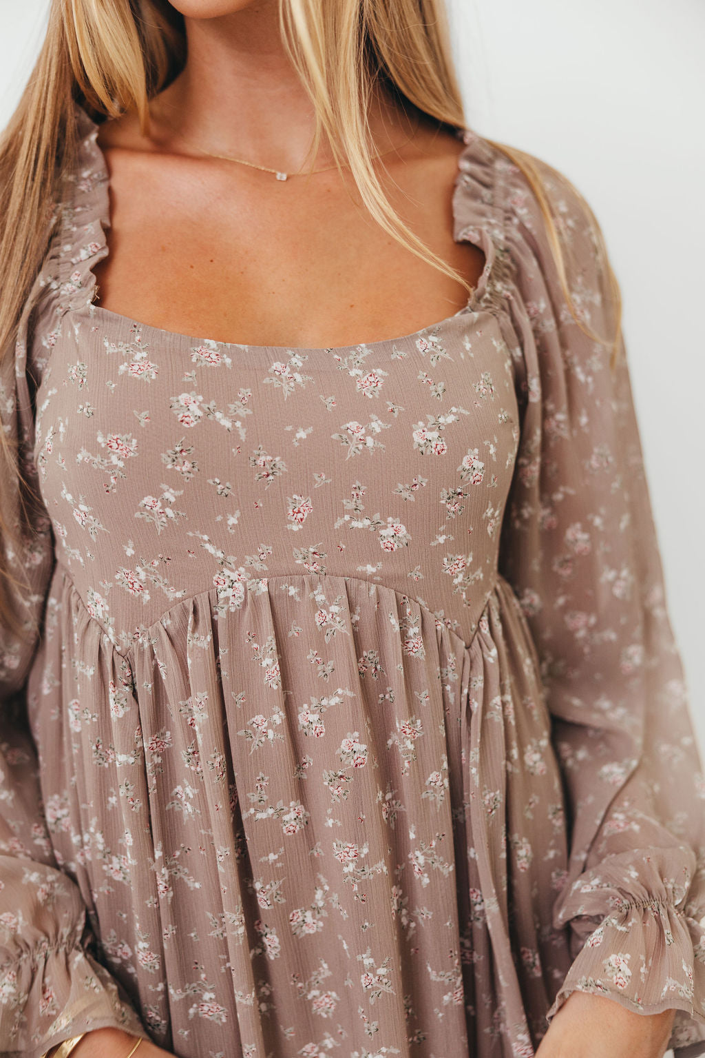 Amy Floral Long Sleeve Maxi Dress in Mocha Multi - Bump Friendly