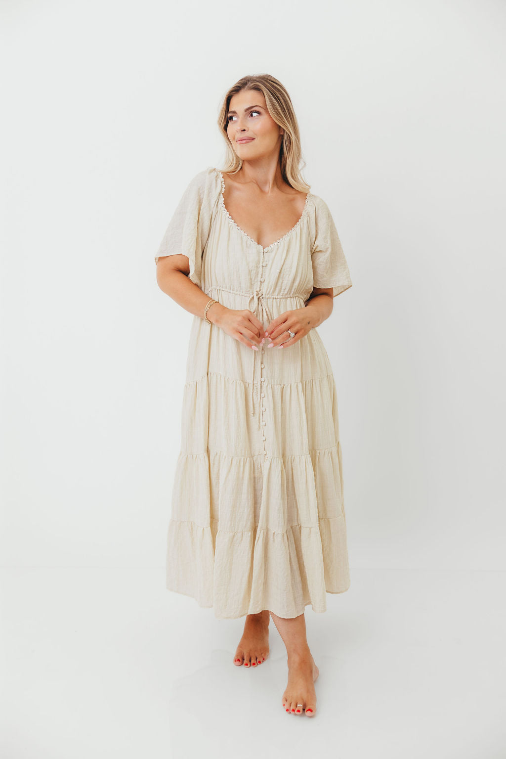 Rumi Woven Sweetheart Maxi Dress in Natural - Bump Friendly - Detachable Liner