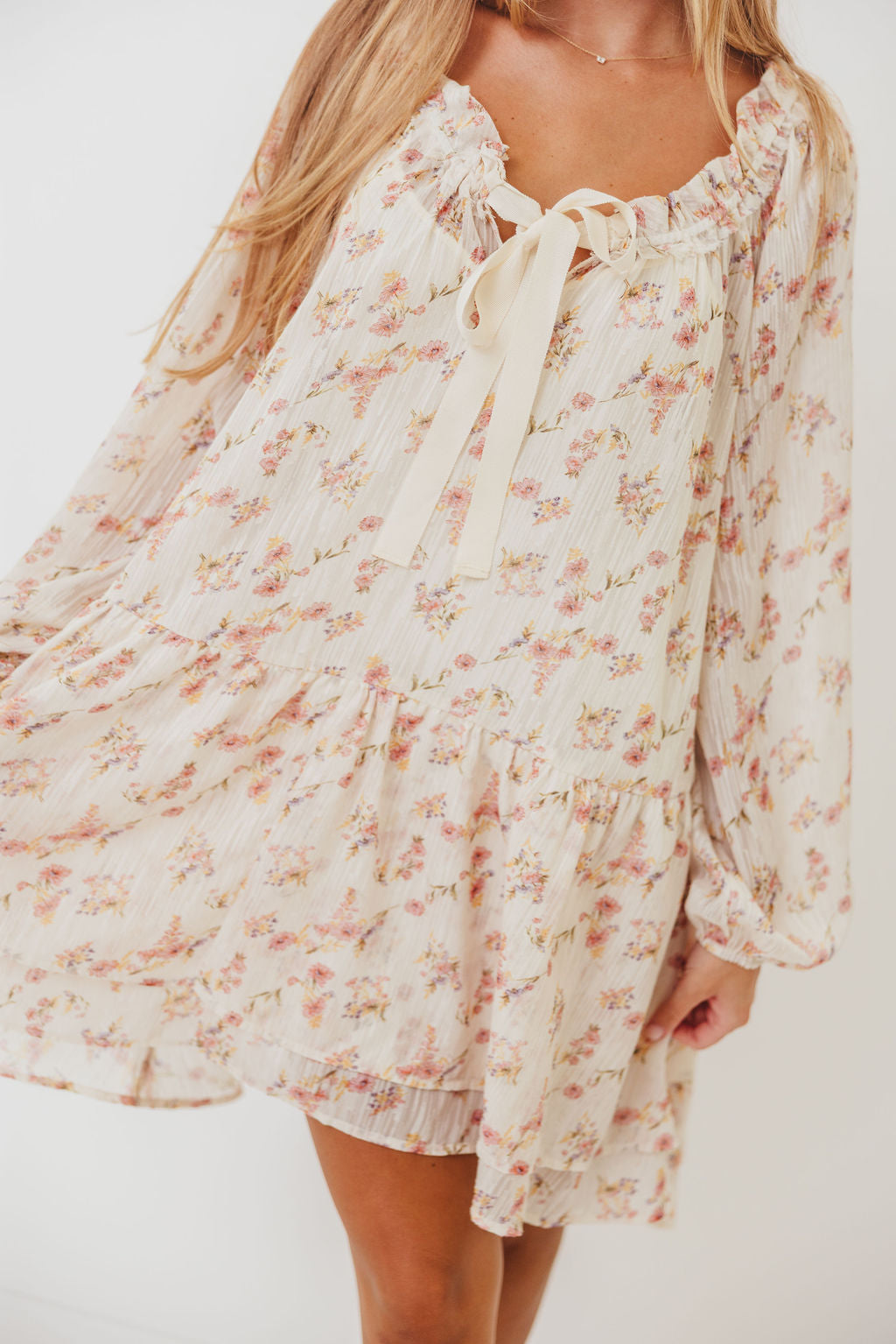 Maui Soft Petals Flare Mini Dress in Cream Multi with Detachable Liner