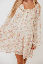 Maui Soft Petals Flare Mini Dress in Cream Multi with Detachable Liner