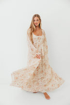Rosey Woven Floral Print Empire Maxi Dress in Cream Multi - Bump Friendly