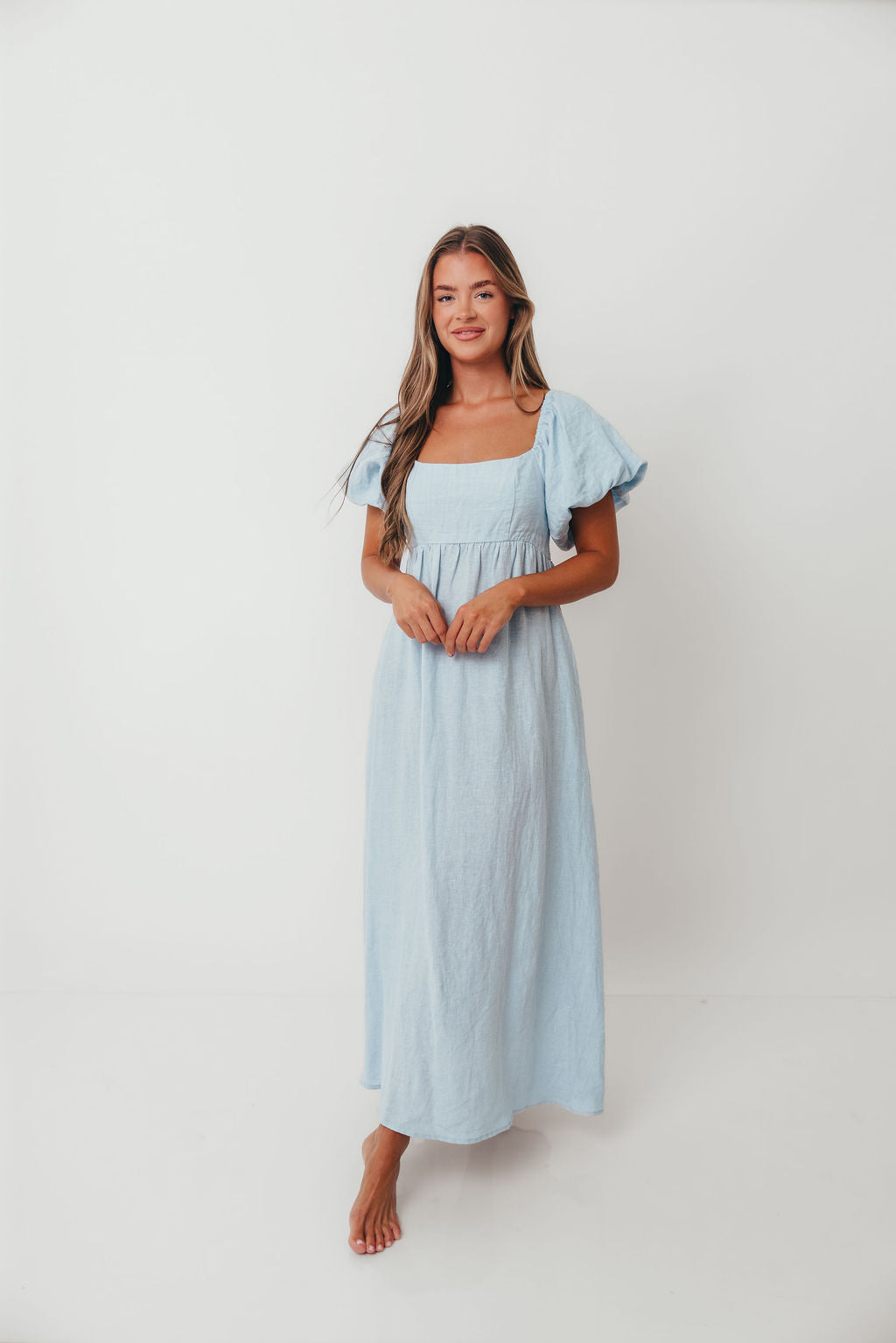 Candace Linen Maxi Dress in Light Blue - Bump Friendly