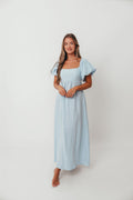 Candace Linen Maxi Dress in Light Blue - Bump Friendly