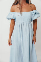 Candace Linen Maxi Dress in Light Blue - Bump Friendly