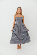 Nantucket 100% Cotton Midi Dress in Harborline