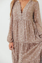 Anna Floral Print Button Front Duster Maxi W/Slip in Mocha Multi - Bump Friendly