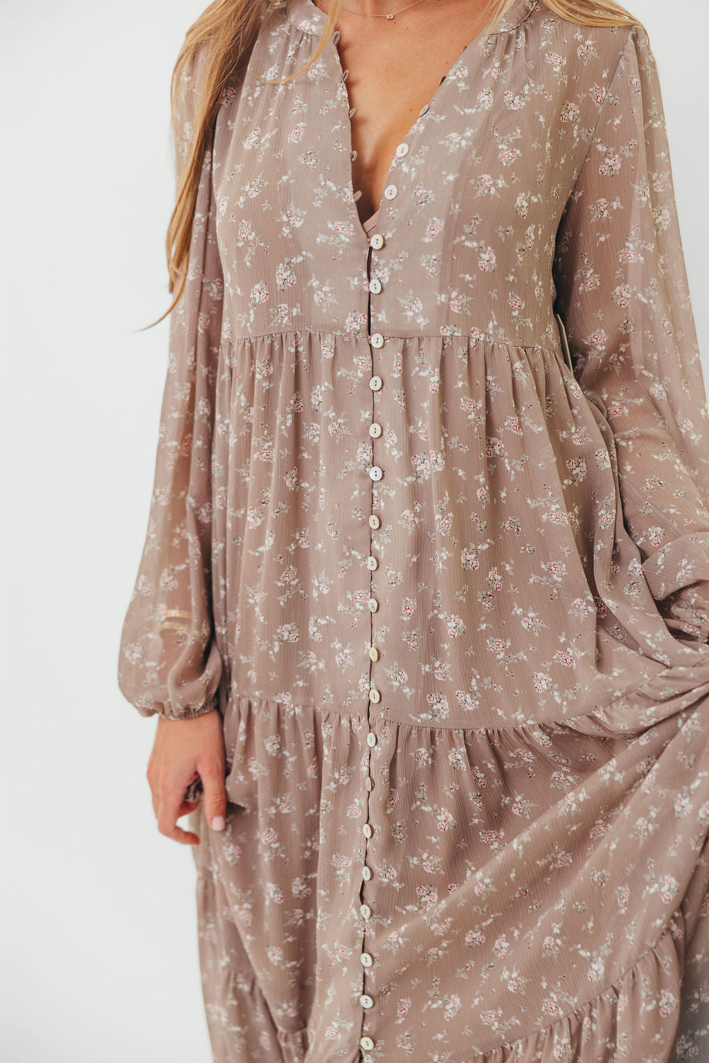 Anna Floral Print Button Front Duster Maxi W/Slip in Mocha Multi - Bump Friendly